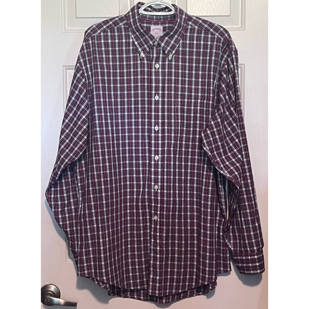 Brooks Brothers 346 The Original Polo Shirt Men's Red Black‎ White Plaid Size L
